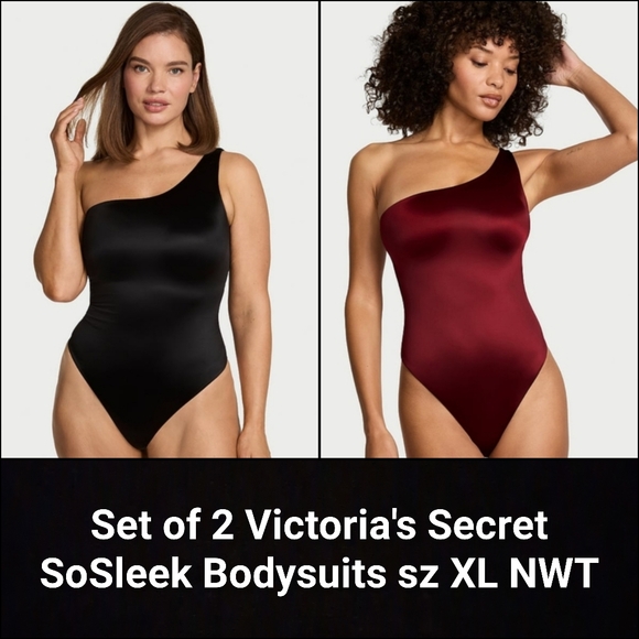 Victoria's Secret Tops - (2) NEW Victoria's Secret SoSleek Bodysuits Sz XL Red / Black Built In Bra NWT